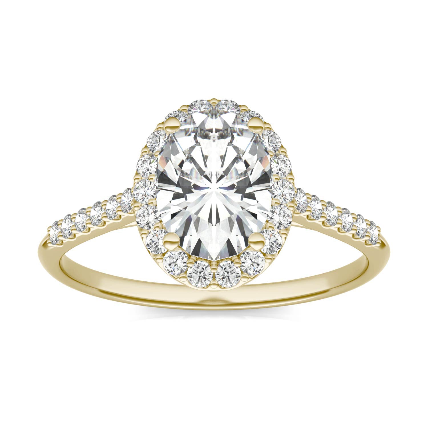 1.84 CTW DEW Oval Forever One™ Moissanite Signature Halo with Side Accents Engagement Ring