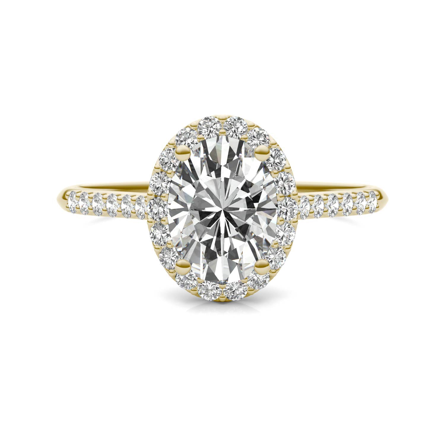 1.84 CTW DEW Oval Forever One™ Moissanite Signature Halo with Side Accents Engagement Ring