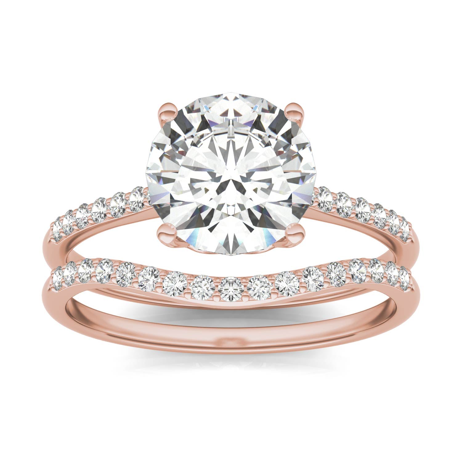 2.24 CTW DEW Round Forever One™ Moissanite Signature Bridal Set Round with Side Stones Ring