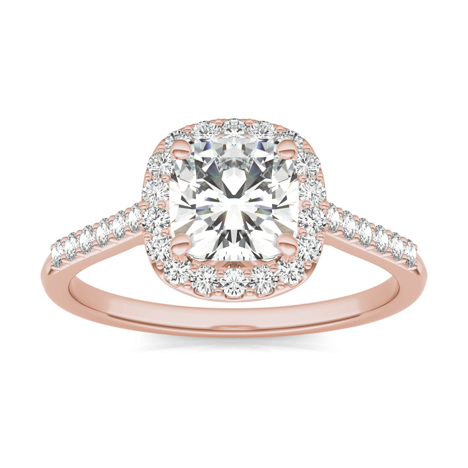 1.60 CTW DEW Cushion Forever One™ Moissanite Signature Halo with Side Stones Ring