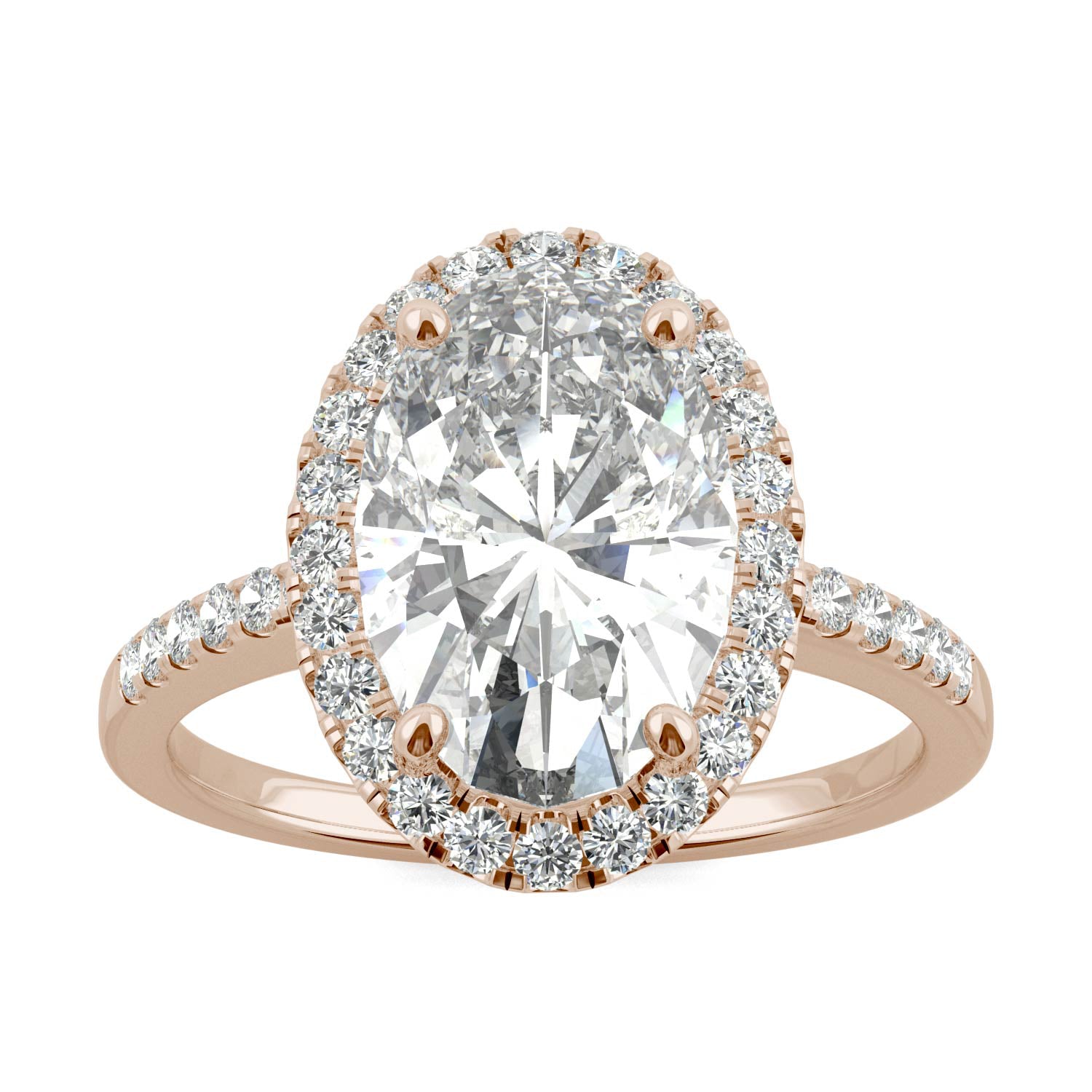 4.75 CTW DEW Elongated Oval Forever One™ Moissanite Halo Engagement Ring