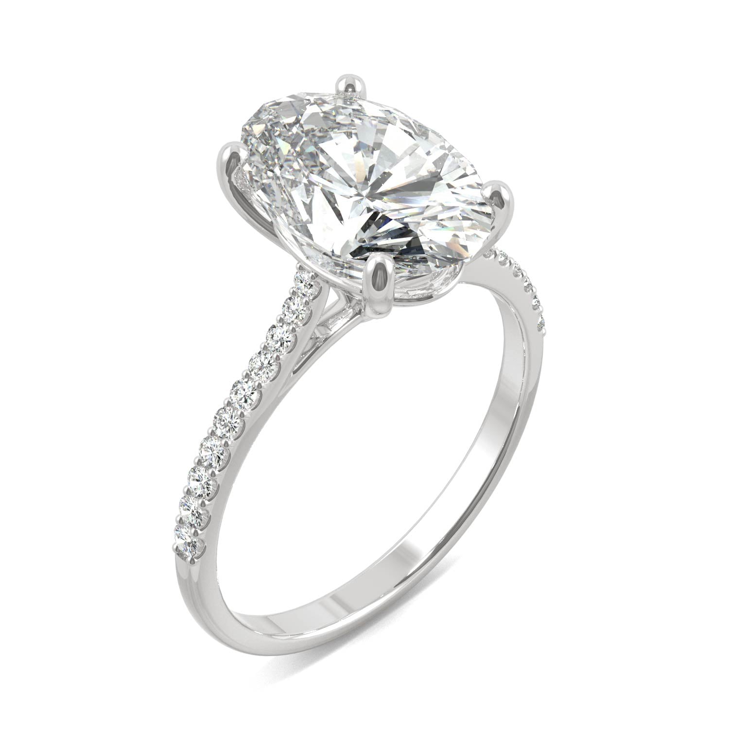 4.58 CTW DEW Elongated Oval Forever One™ Moissanite Side-Stone Engagement Ring