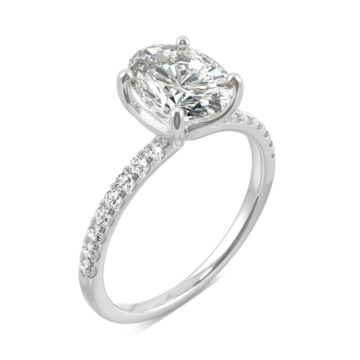 2.34 CTW DEW Oval Forever One™ Moissanite Side Stone Engagement Ring