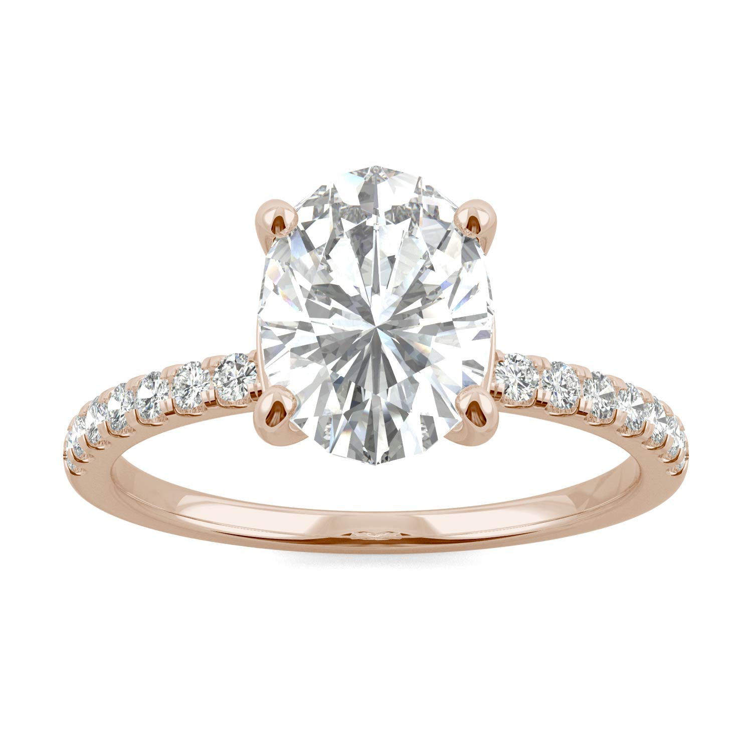 2.34 CTW DEW Oval Forever One™ Moissanite Side Stone Engagement Ring