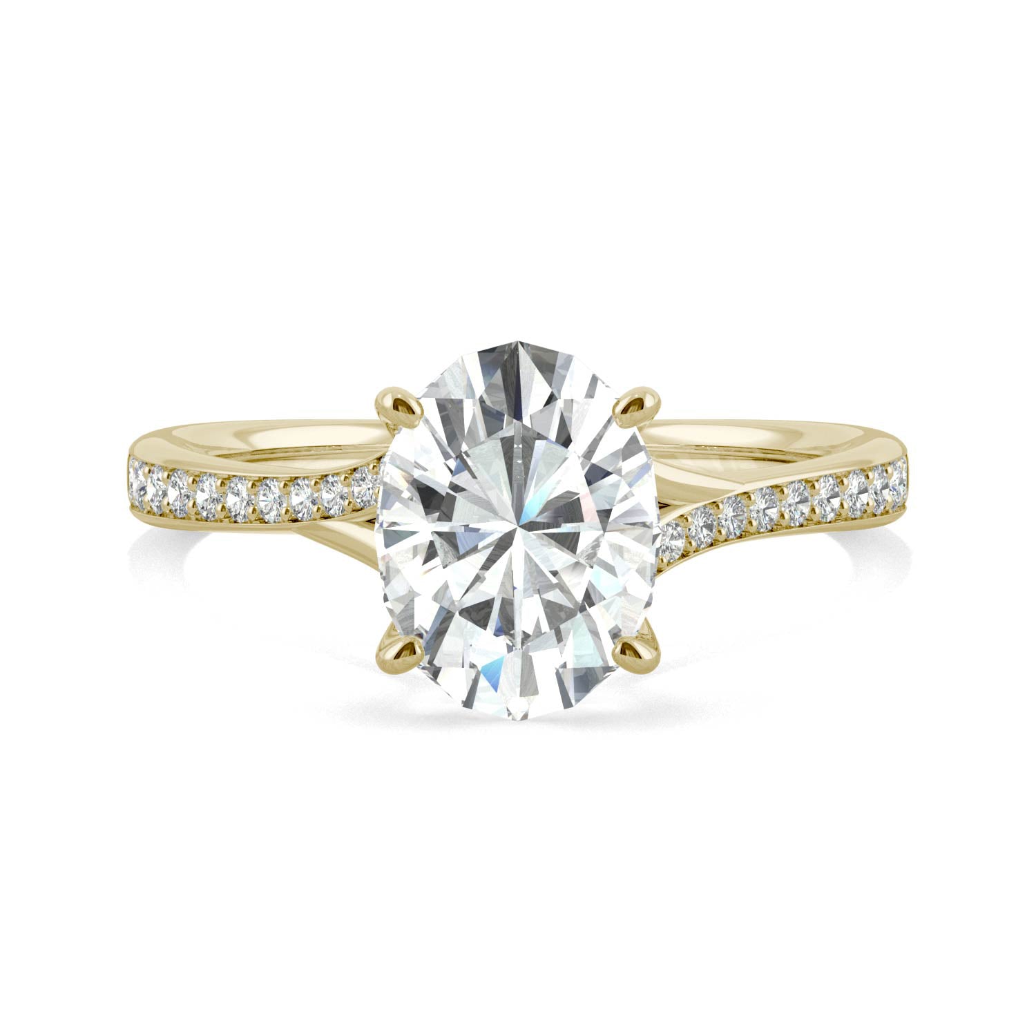 2.25 CTW DEW Oval Forever One™ Moissanite Side Stone Engagement Ring with Hidden Halo Ring