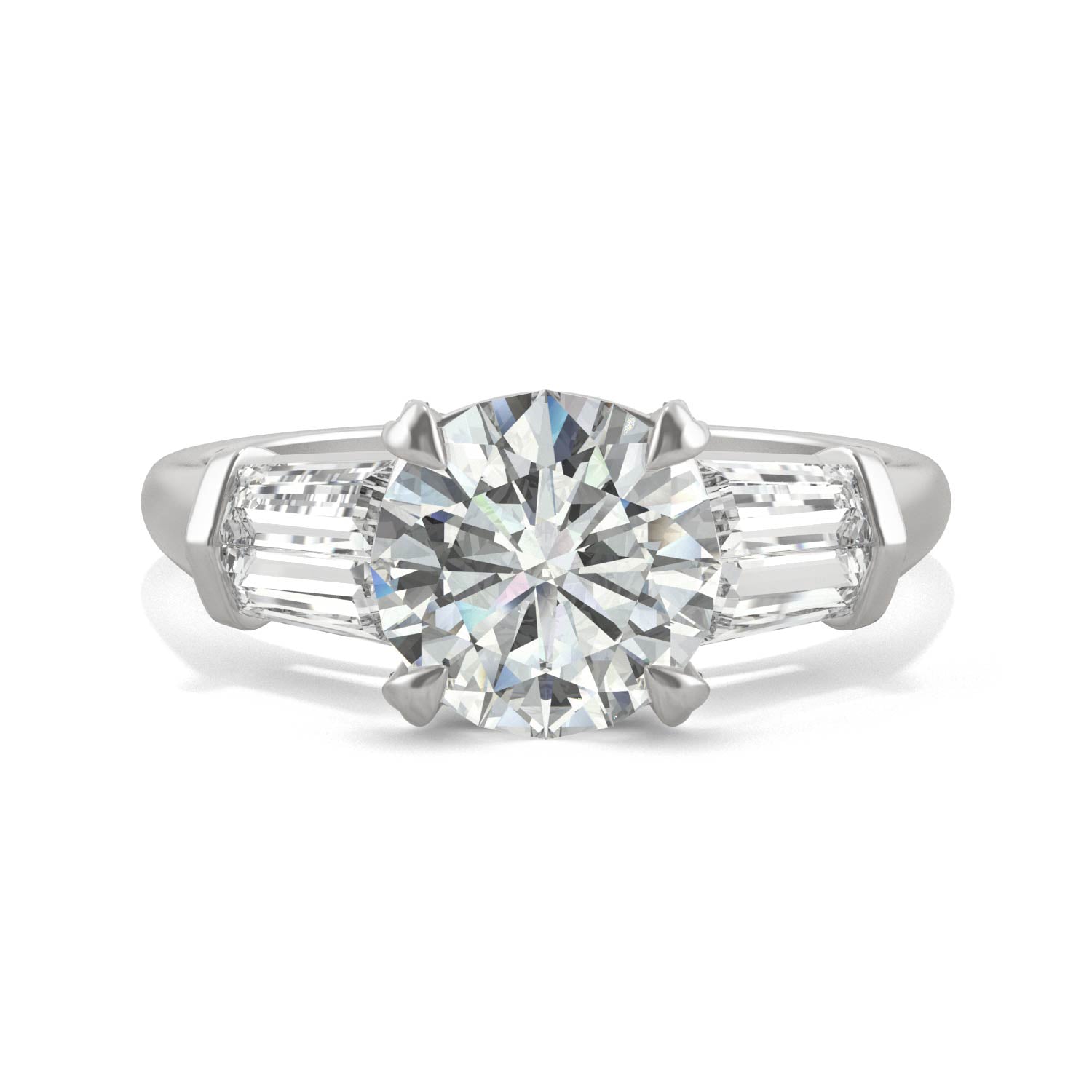 2.75 CTW DEW Round Forever One™ Moissanite Baguette Accented Engagement Ring