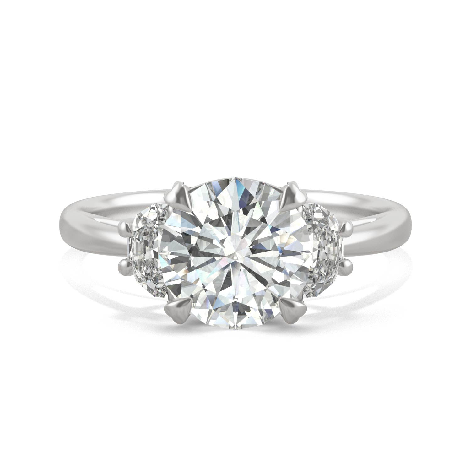 2.57 CTW DEW Round Forever One™ Moissanite Half Moon Accented Engagement Ring
