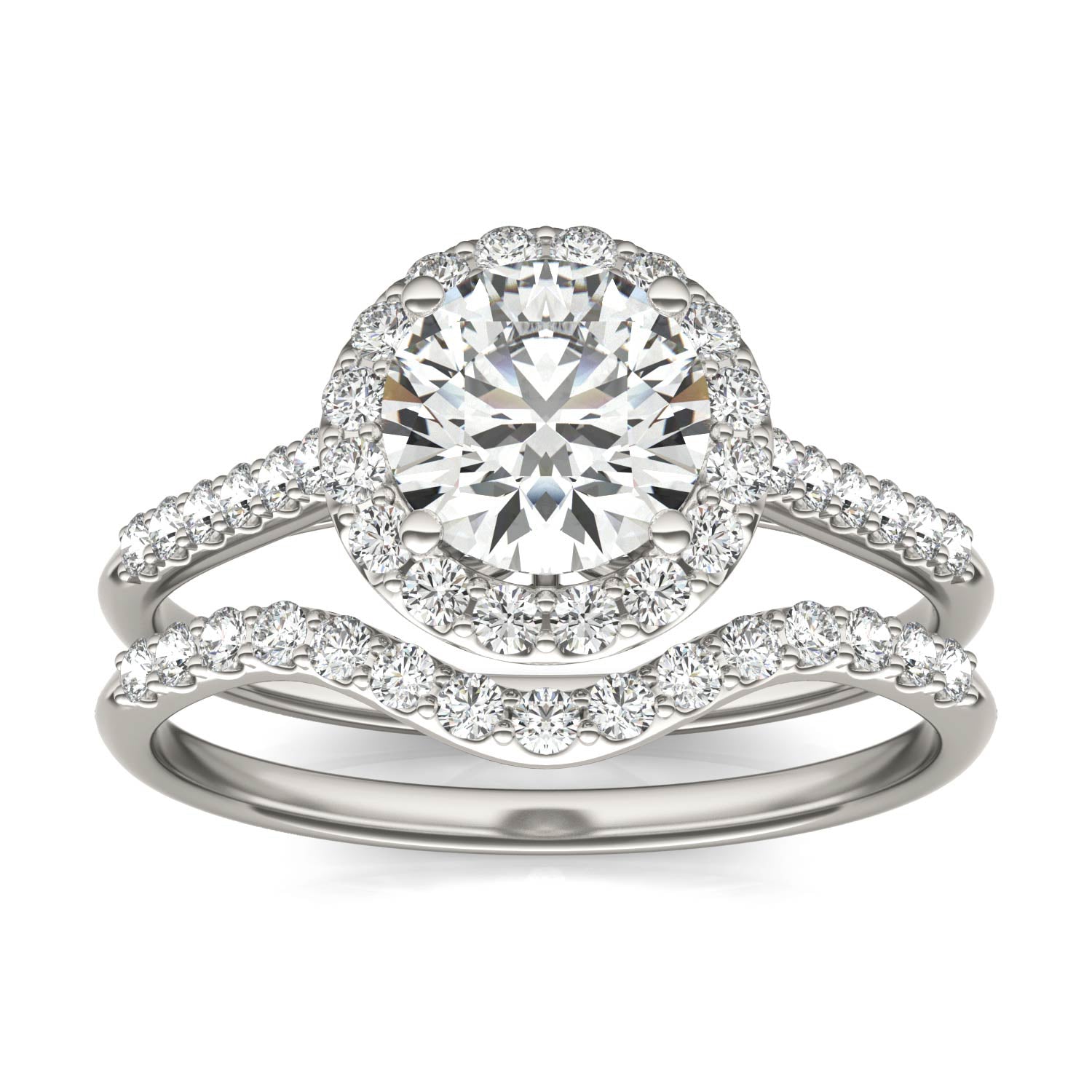 1 2/5 CTW Round Caydia® Lab Grown Diamond Signature Halo Bridal Set with Side Accents Ring