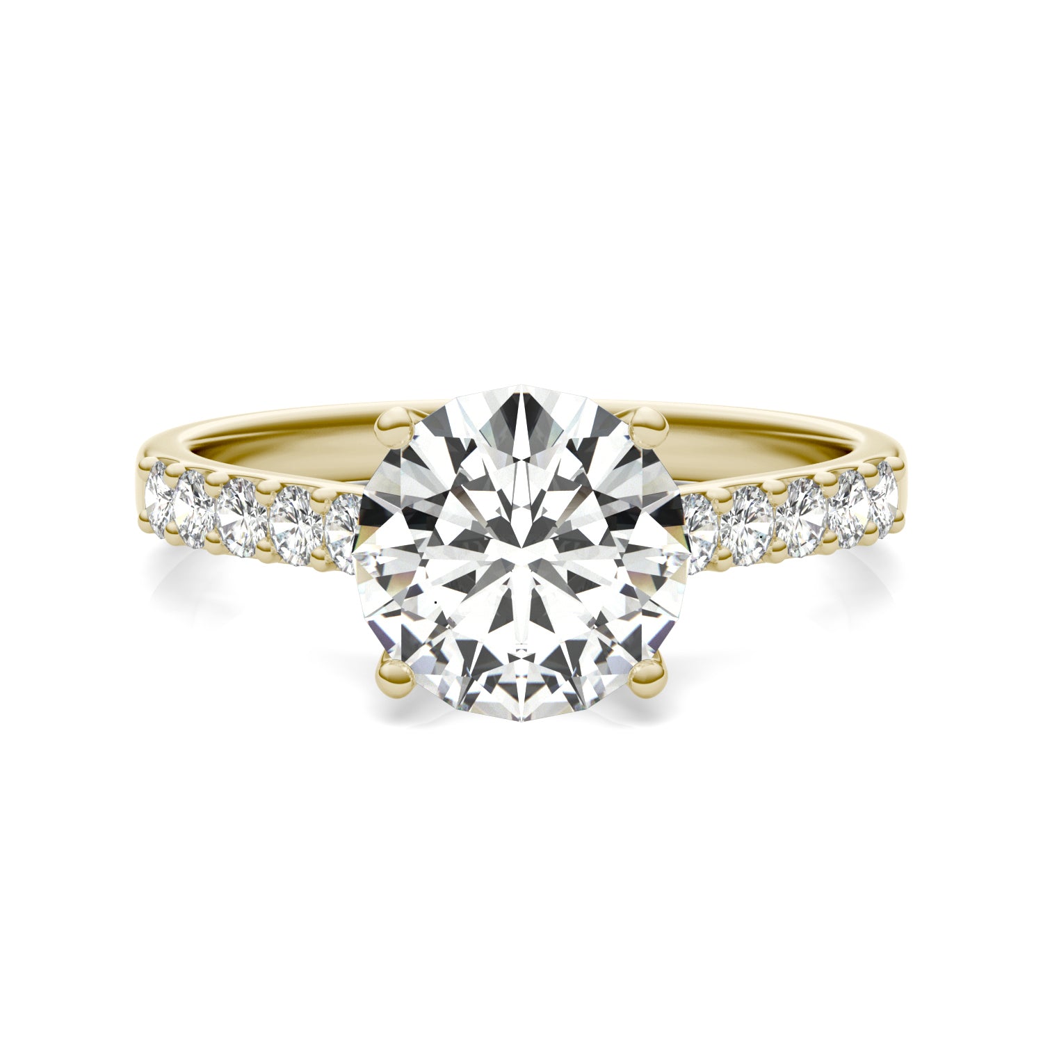 2.23 CTW DEW Round Forever One™ Moissanite Signature Side Stone Engagement Ring