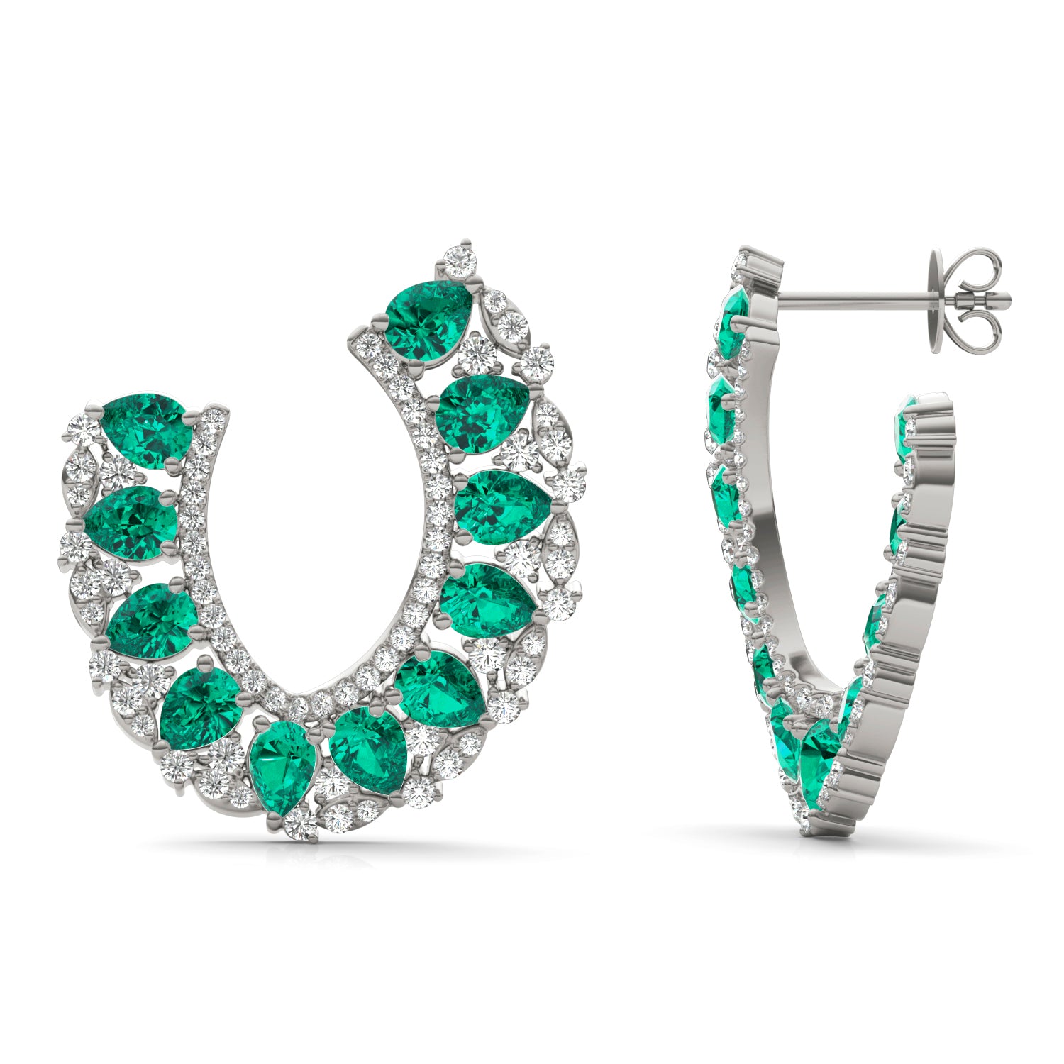 1 1/15 CTW Round Caydia® Lab Grown Diamond Statement Earrings featuring Created Emerald
