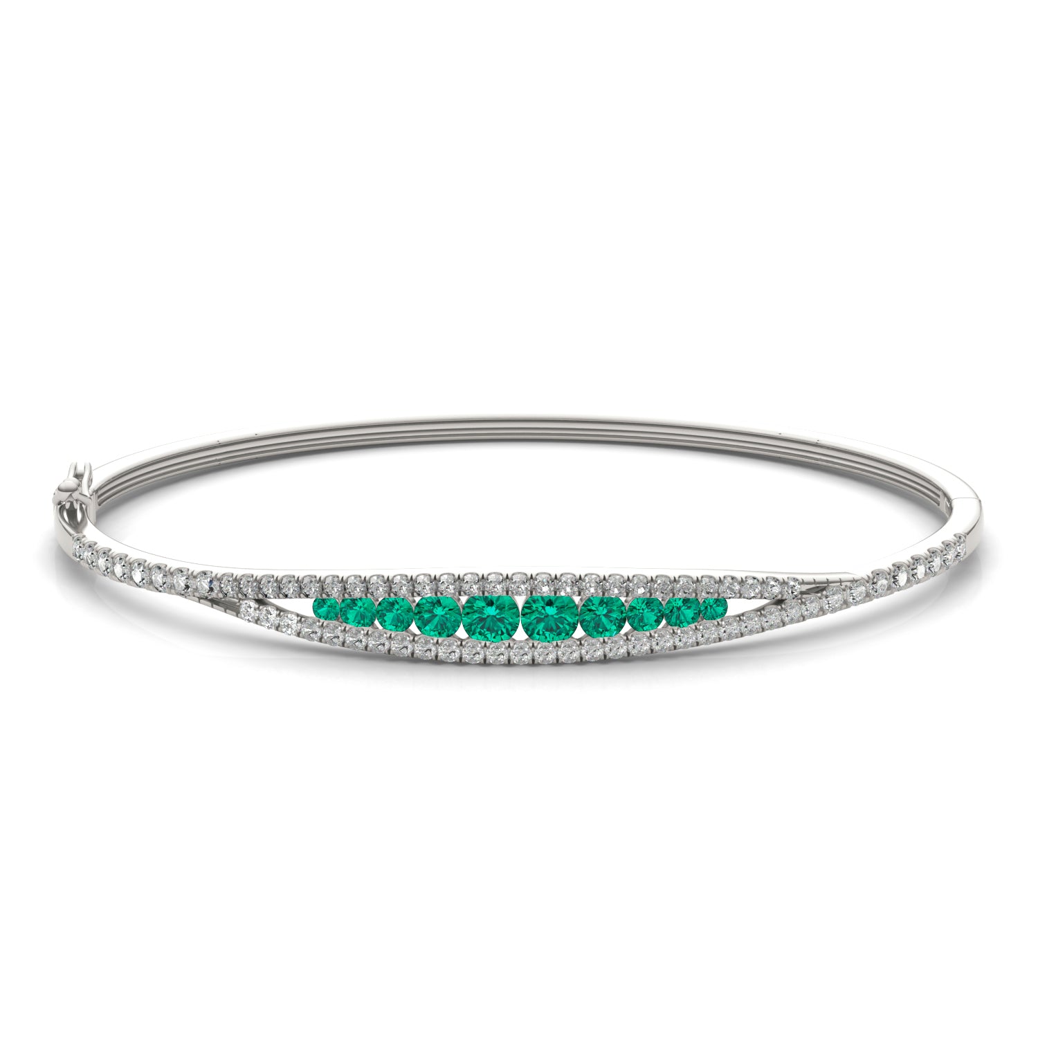 3/4 CTW Round Caydia® Lab Grown Diamond Graduated Bangle Bracelet featuring Created Emerald