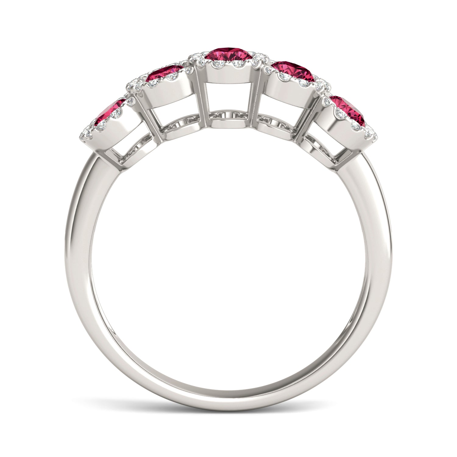 1/4 CTW Round Caydia® Lab Grown Diamond Five Stone Halo Anniversary Ring featuring Created Ruby