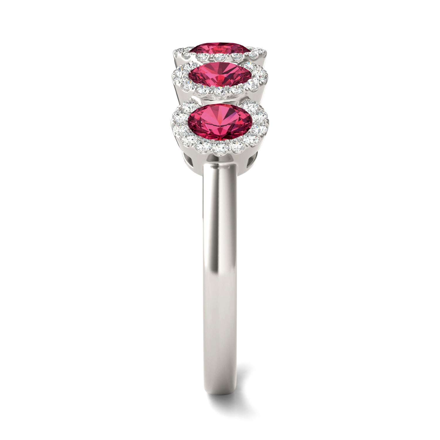 1/4 CTW Round Caydia® Lab Grown Diamond Five Stone Halo Anniversary Ring featuring Created Ruby