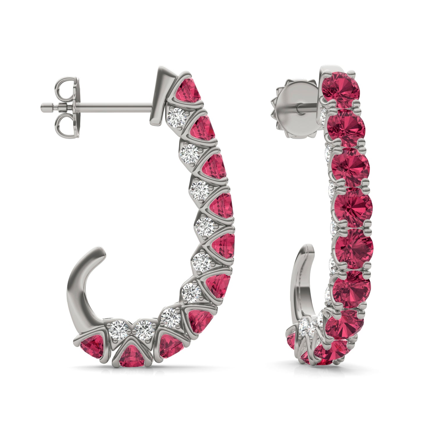 1/2 CTW Round Caydia® Lab Grown Diamond J-Hoop Earrings featuring Created Ruby
