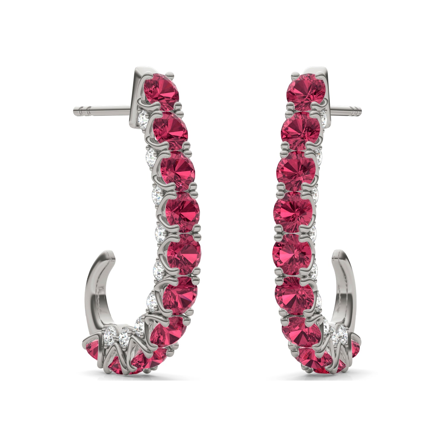 1/2 CTW Round Caydia® Lab Grown Diamond J-Hoop Earrings featuring Created Ruby