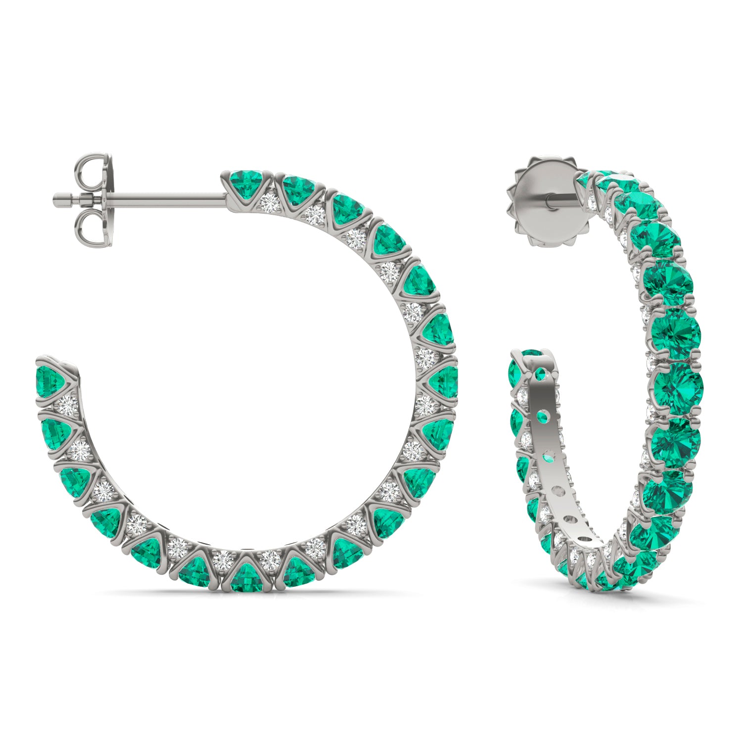 1/3 CTW Round Caydia® Lab Grown Diamond Hoop Earrings featuring Created Emerald