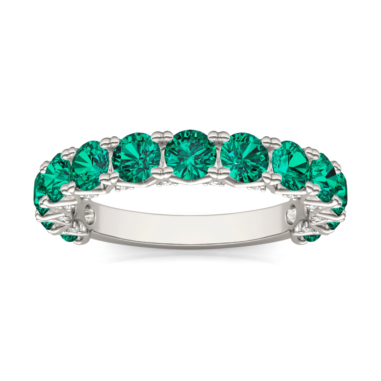 1/4 CTW Round Caydia® Lab Grown Diamond Accented Anniversary Ring featuring Created Emerald
