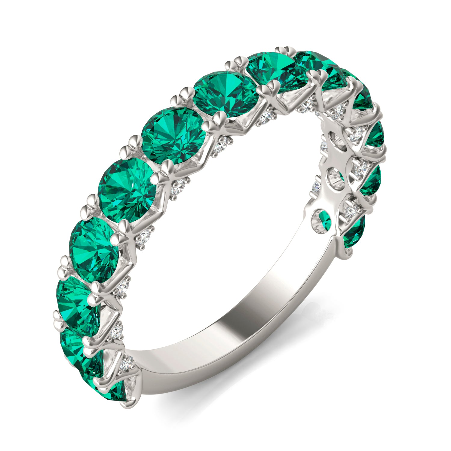 1/4 CTW Round Caydia® Lab Grown Diamond Accented Anniversary Ring featuring Created Emerald