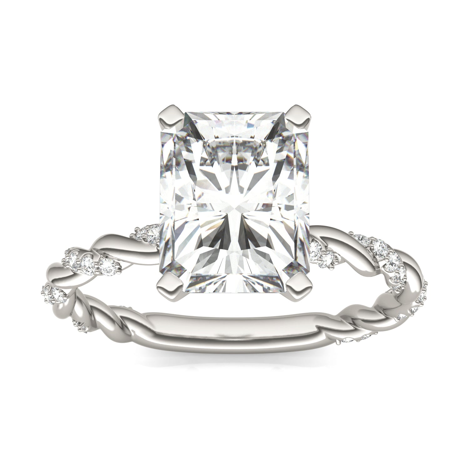 2.89 CTW DEW Radiant Forever One™ Moissanite Solitaire with Twist Side Accents Engagement Ring