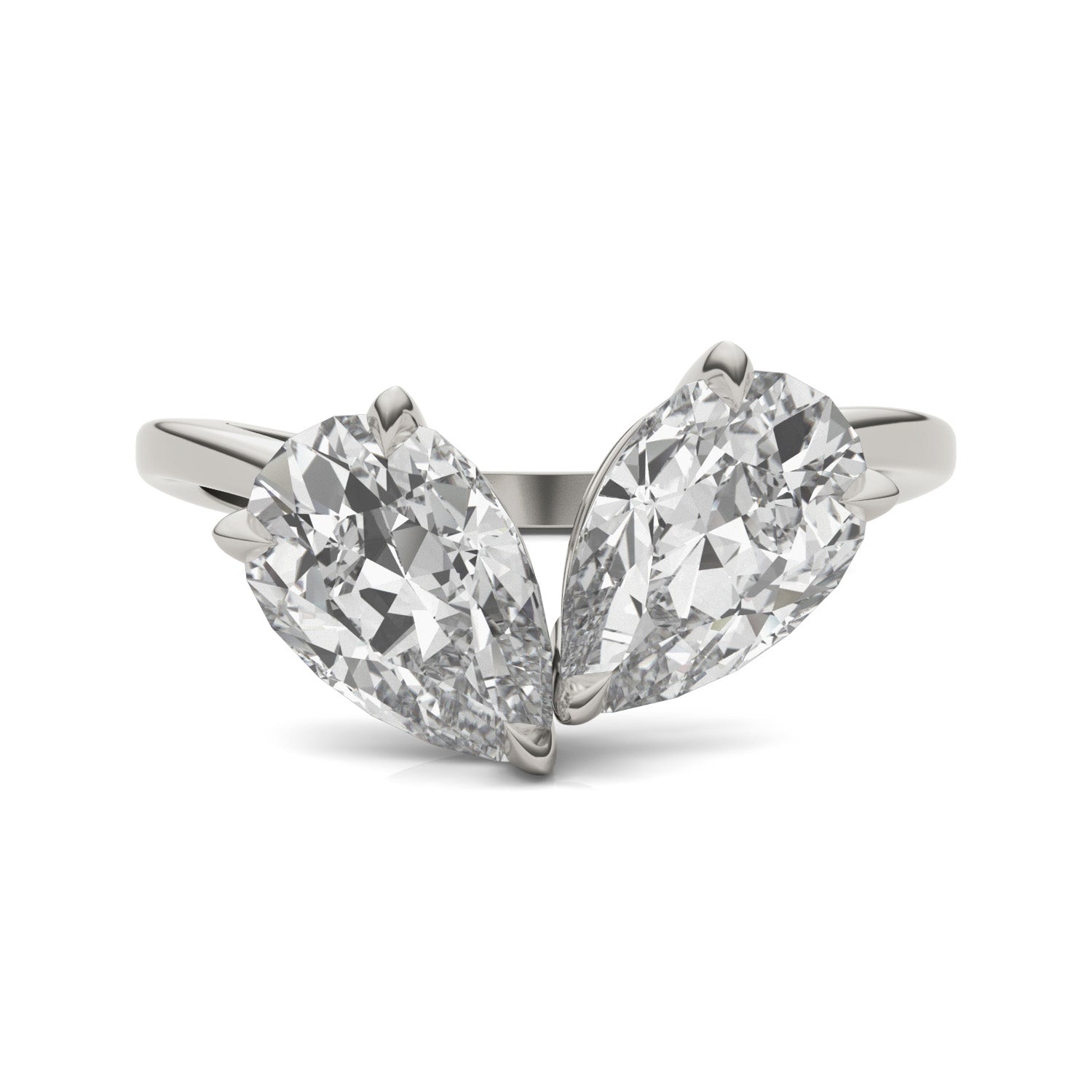 3.00 CTW DEW Pear Forever One™ Moissanite Curved Toi et Moi Ring