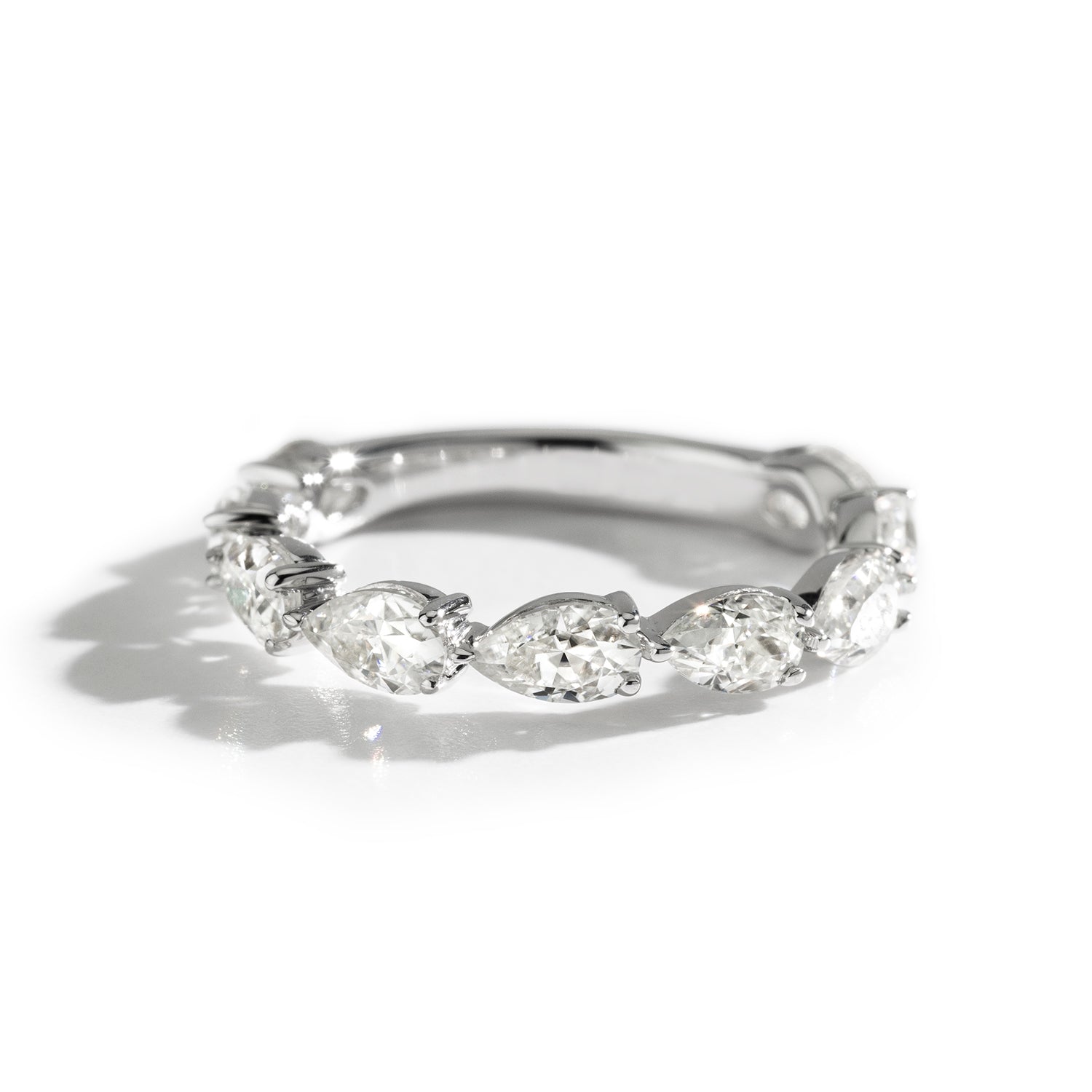 1.89 CTW DEW Pear Moissanite Sterling Silver Band Ring
