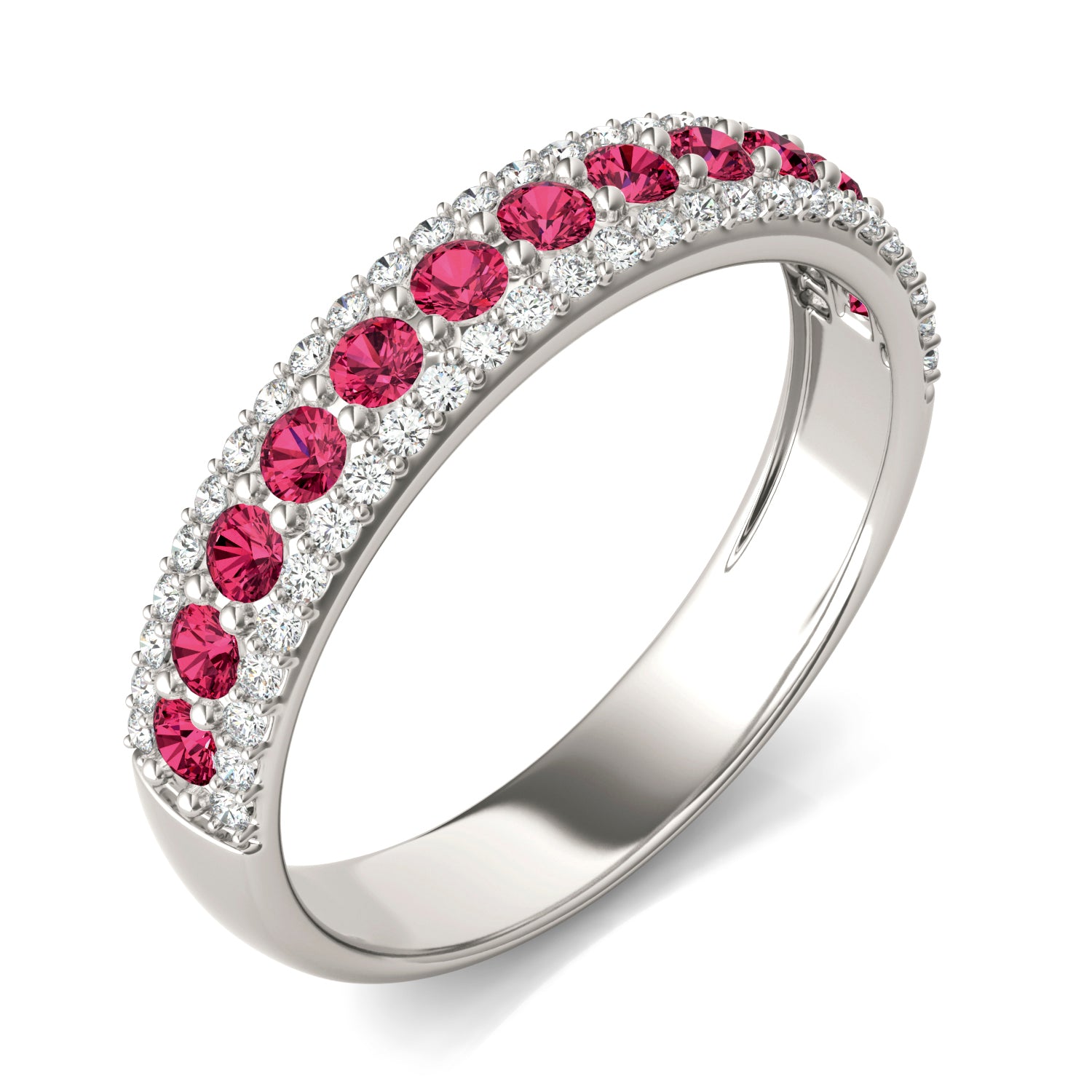 1/4 CTW Round Caydia® Lab Grown Diamond Three Row Band Ring featuring Created Ruby