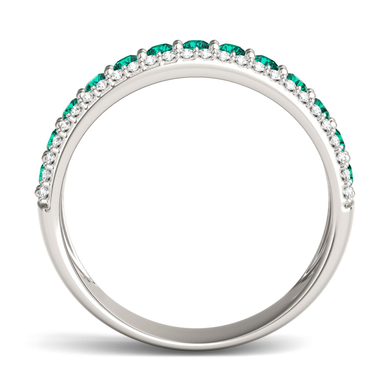 1/4 CTW Round Caydia® Lab Grown Diamond Three Row Band Ring featuring Created Emerald
