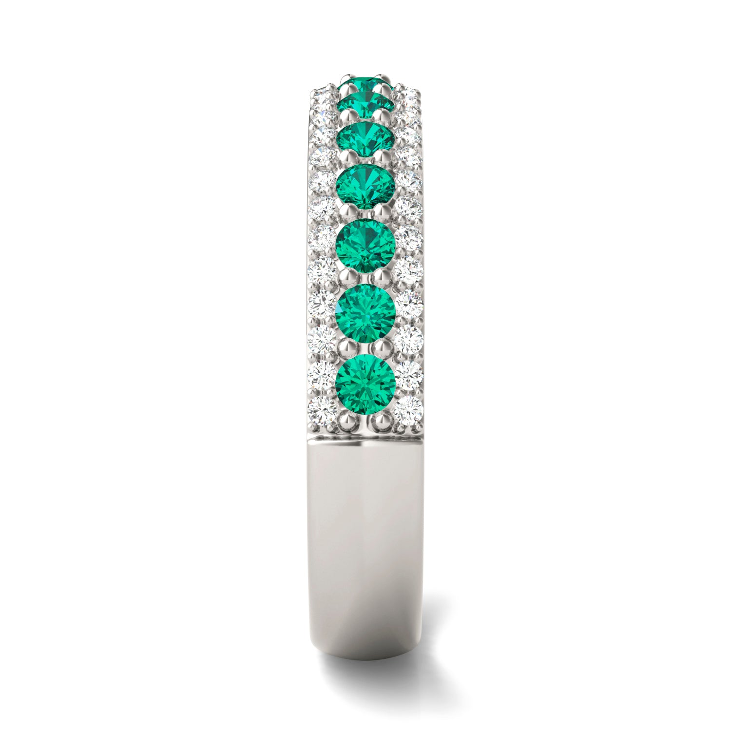 1/4 CTW Round Caydia® Lab Grown Diamond Three Row Band Ring featuring Created Emerald