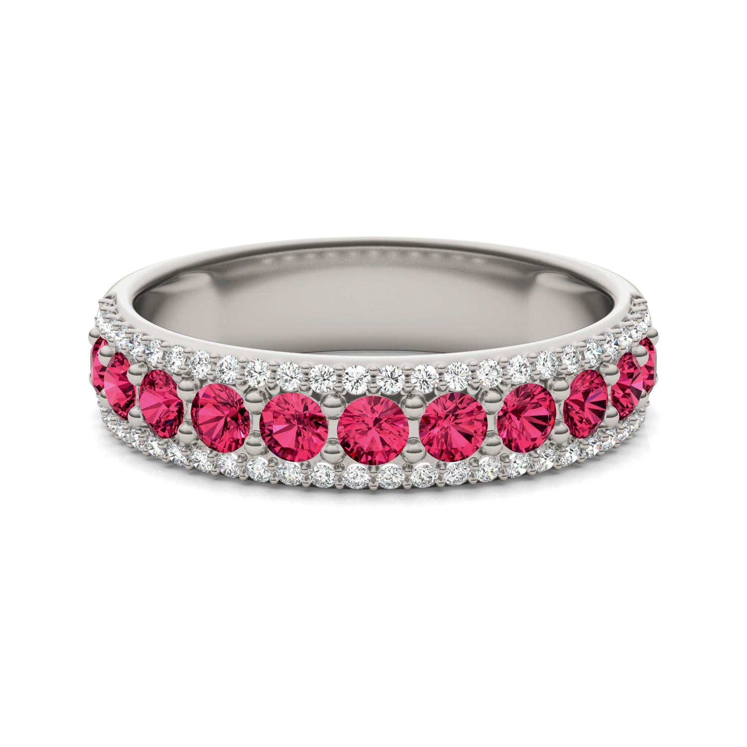 1/4 CTW Round Caydia® Lab Grown Diamond Three Row Band Ring featuring Created Ruby