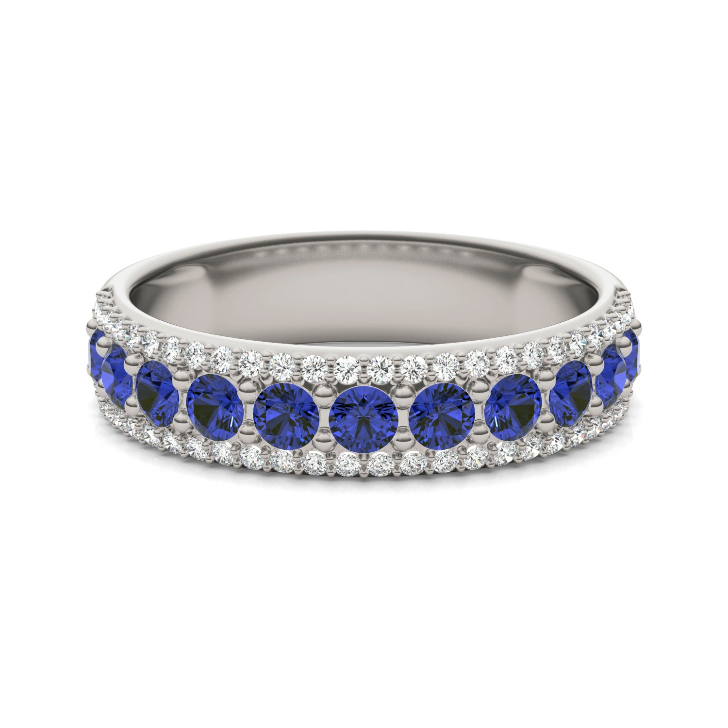 1/4 CTW Round Caydia® Lab Grown Diamond Three Row Band Ring featuring Created Sapphire