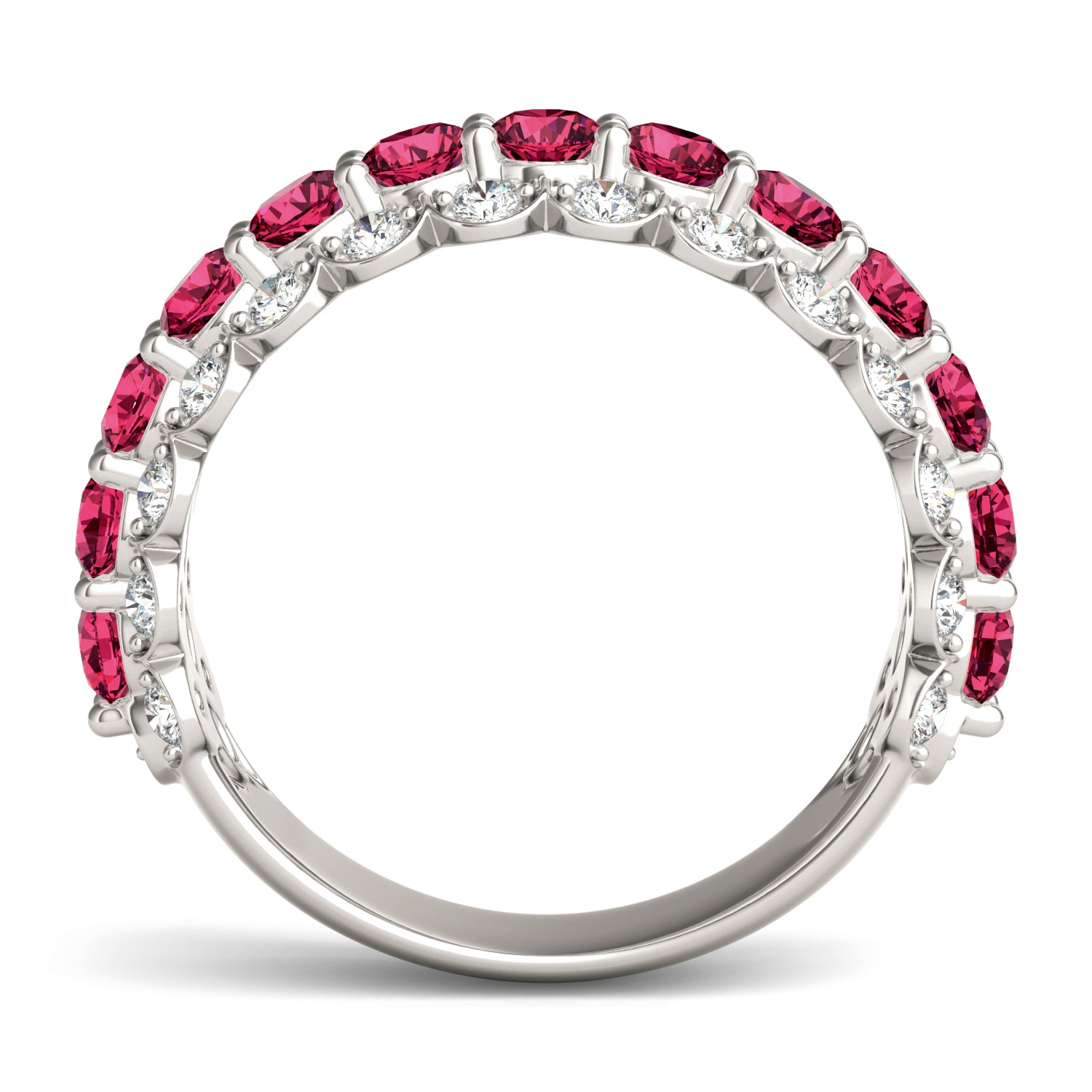 1/2 CTW Round Caydia® Lab Grown Diamond Three Row Ring featuring Created Ruby