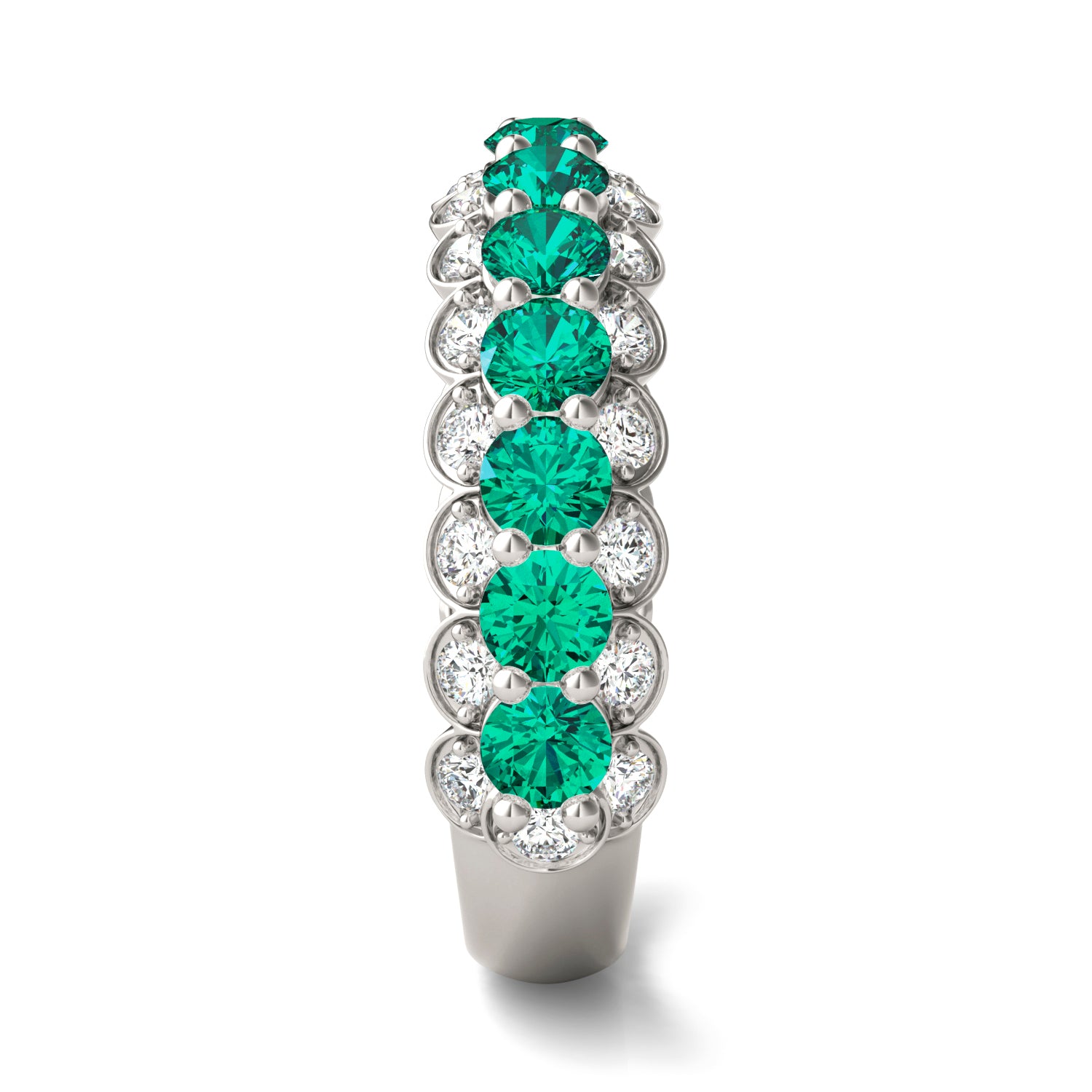 1/2 CTW Round Caydia® Lab Grown Diamond Three Row Ring featuring Created Emerald