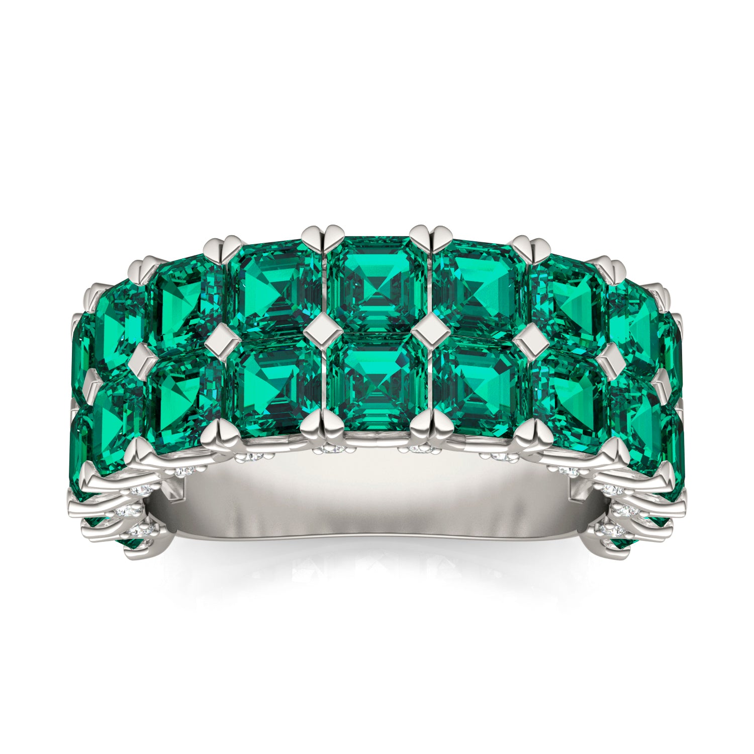 1/6 CTW Round Caydia® Lab Grown Diamond Two Row Anniversary Ring featuring Created Emerald