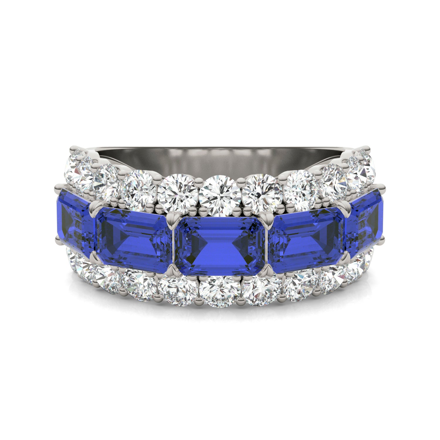 1 3/4 CTW Round Caydia® Lab Grown Diamond Three Row Ring featuring Created Sapphire
