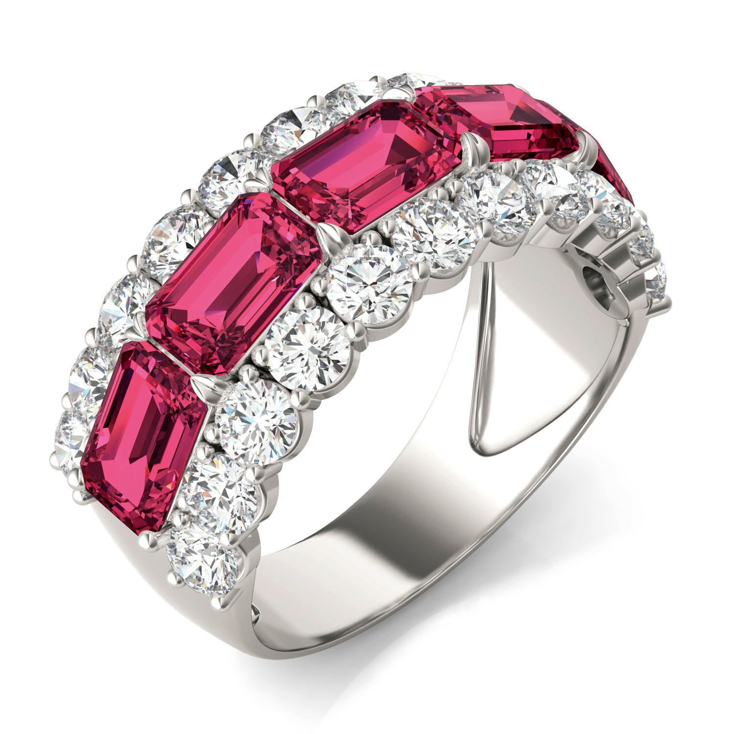 1 3/4 CTW Round Caydia® Lab Grown Diamond Three Row Ring featuring Created Ruby