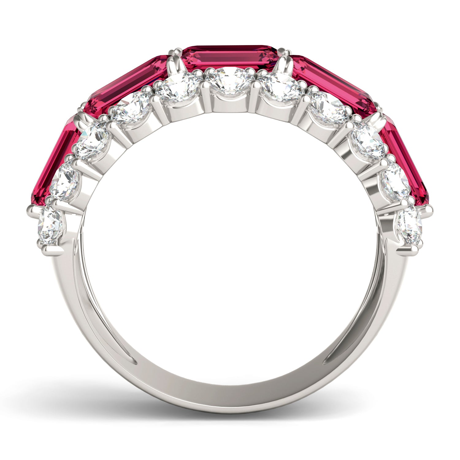 1 3/4 CTW Round Caydia® Lab Grown Diamond Three Row Ring featuring Created Ruby
