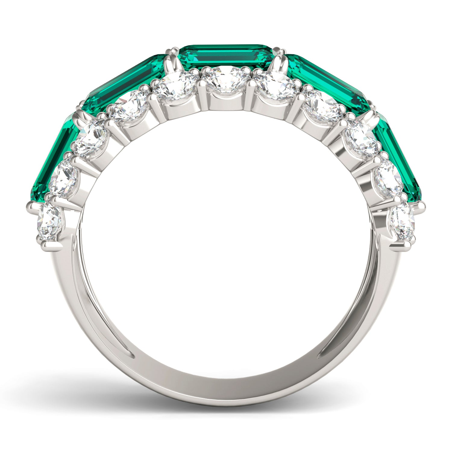 1 3/4 CTW Round Caydia® Lab Grown Diamond Three Row Ring featuring Created Emerald