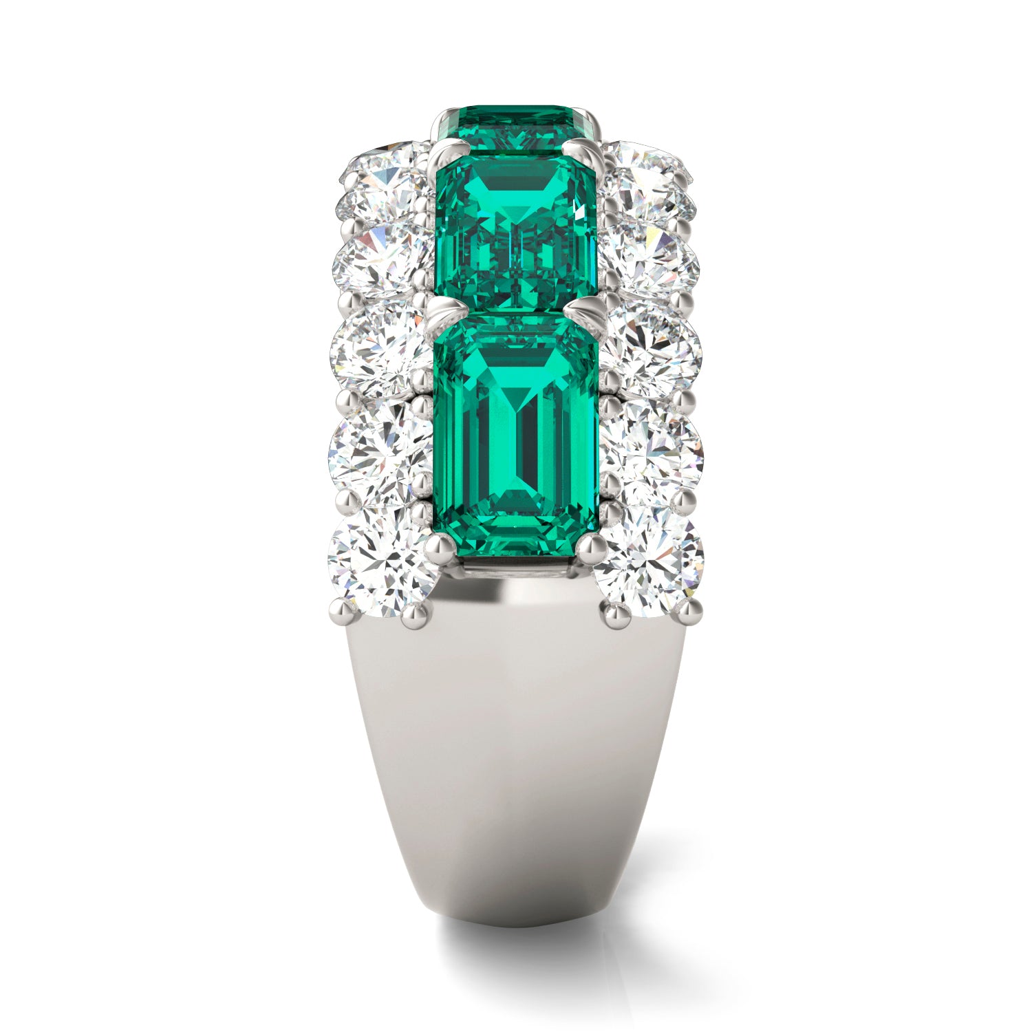 1 3/4 CTW Round Caydia® Lab Grown Diamond Three Row Ring featuring Created Emerald