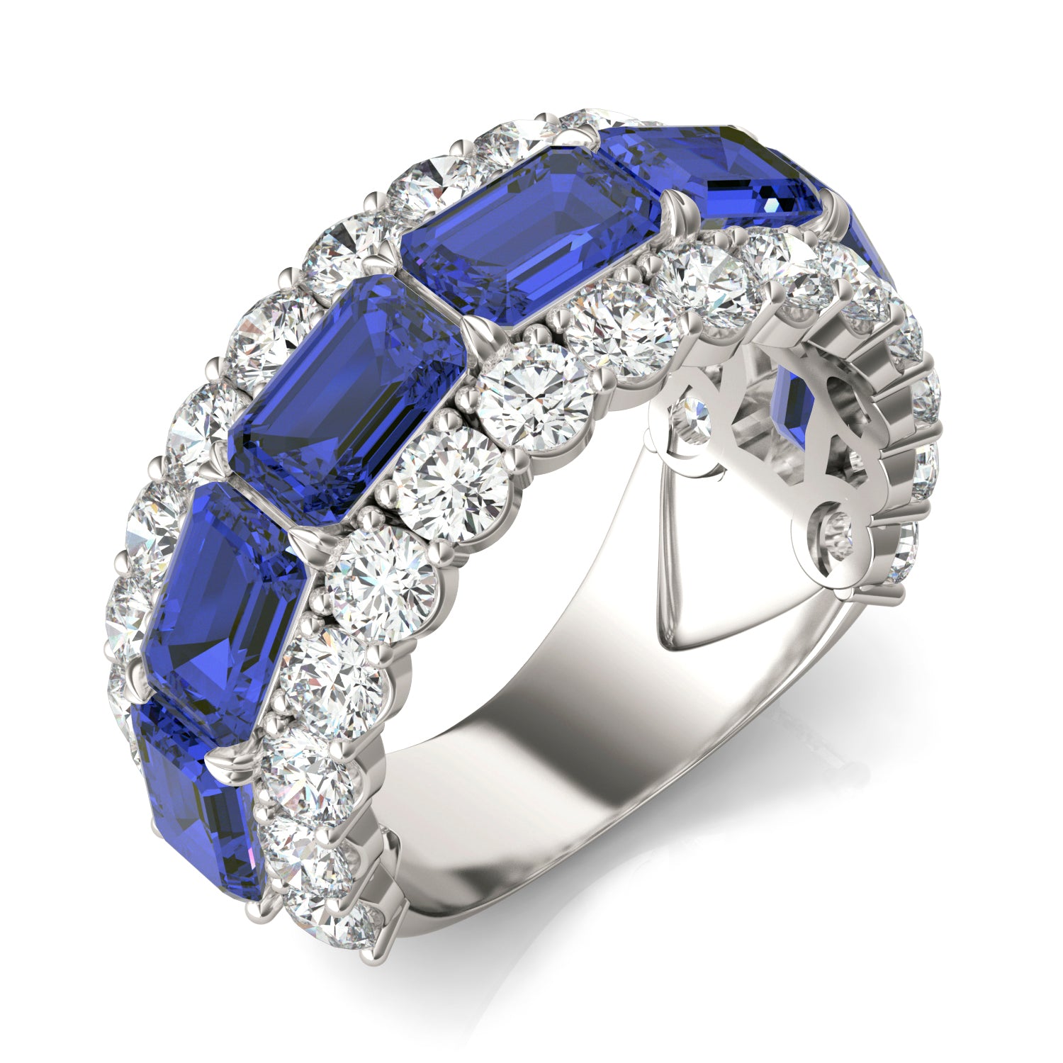 2 2/5 CTW Round Caydia® Lab Grown Diamond Three Row Ring featuring Created Sapphire