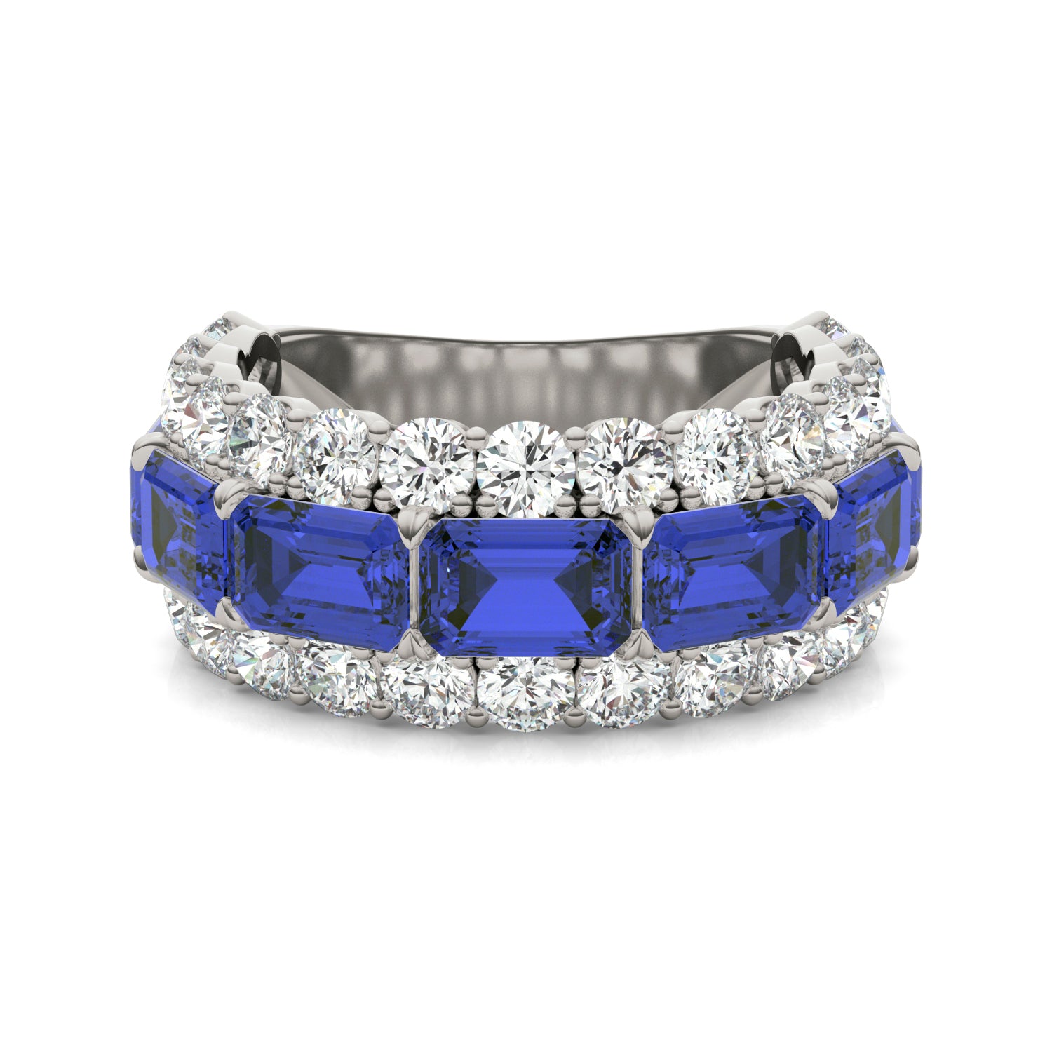 2 2/5 CTW Round Caydia® Lab Grown Diamond Three Row Ring featuring Created Sapphire