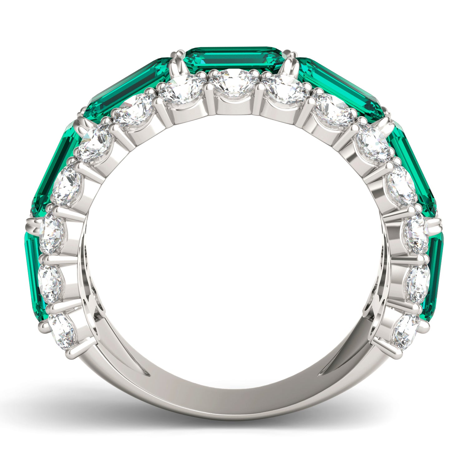 2 2/5 CTW Round Caydia® Lab Grown Diamond Three Row Ring featuring Created Emerald