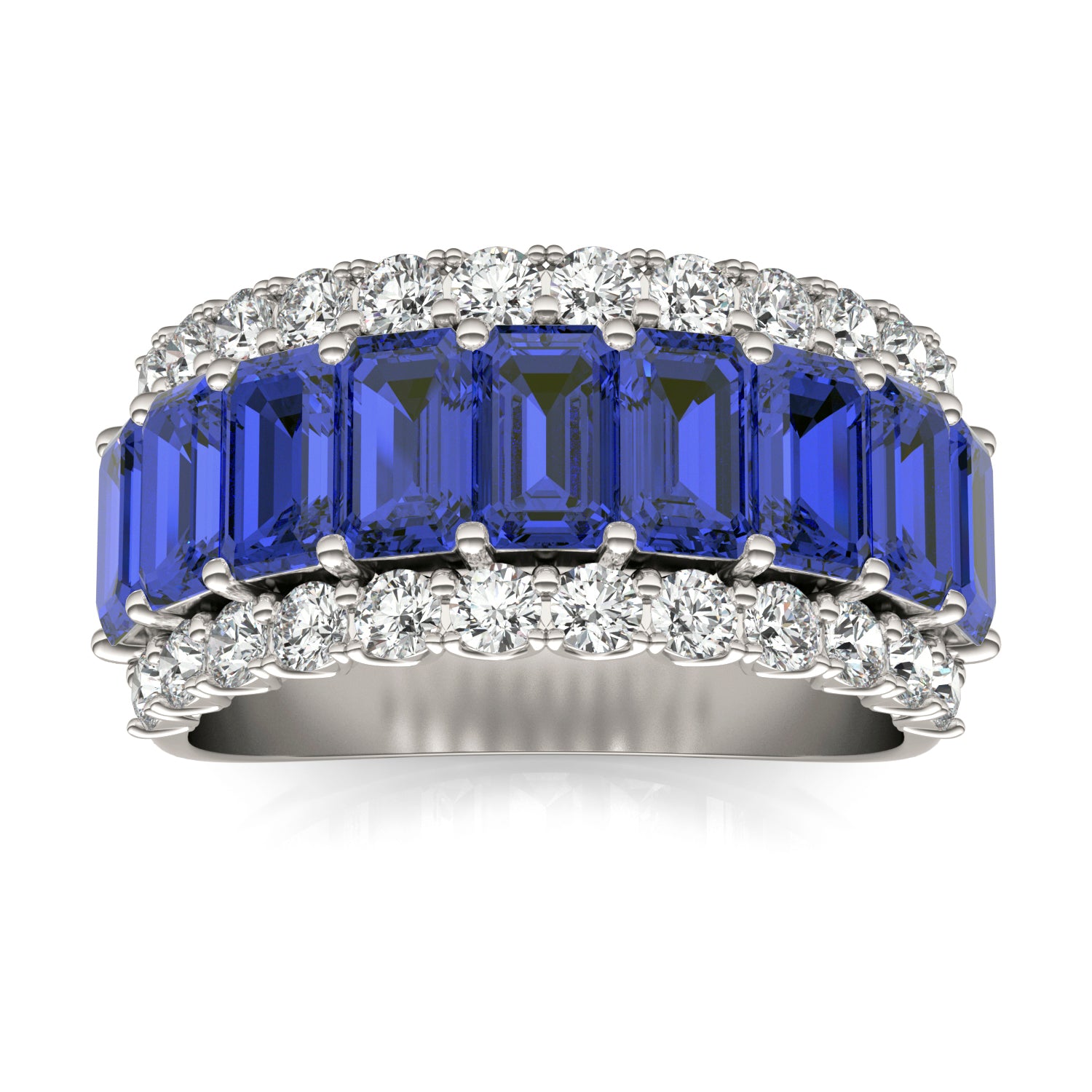7/8 CTW Round Caydia® Lab Grown Diamond Three Row Ring featuring Created Sapphire