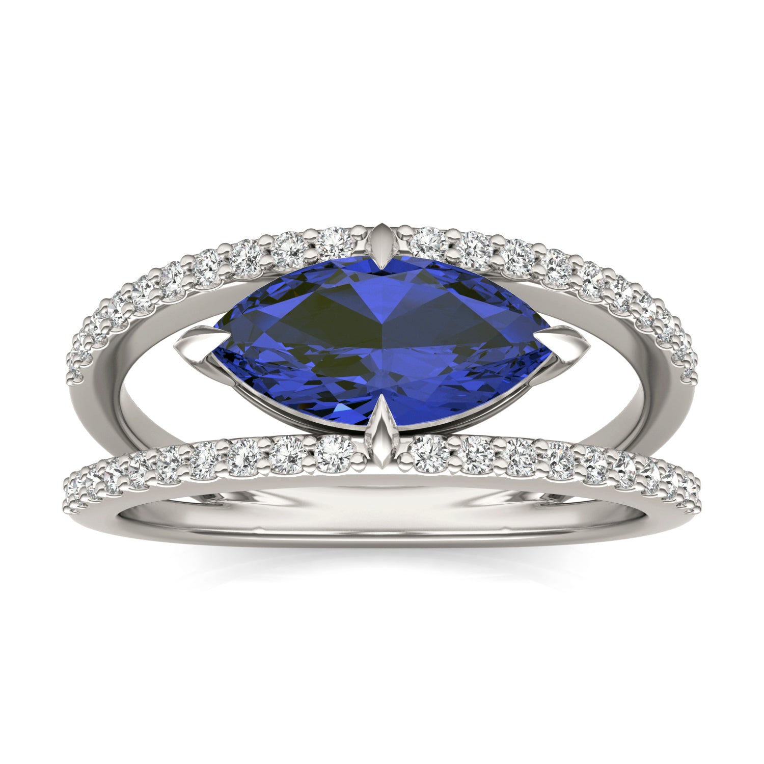 1/3 CTW Marquise Caydia® Lab Grown Diamond Split Shank Ring featuring Created Sapphire