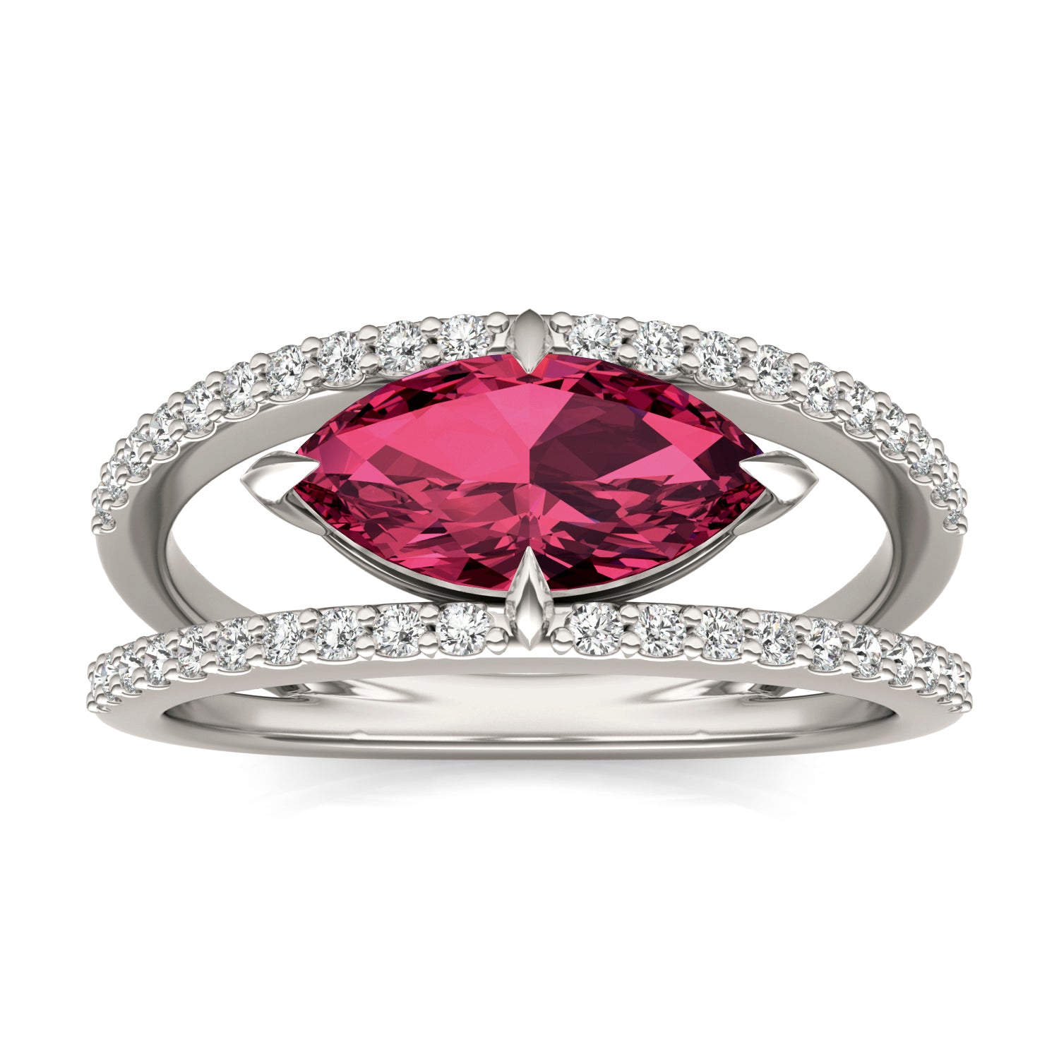 1/3 CTW Marquise Caydia® Lab Grown Diamond Split Shank Ring featuring Created Ruby