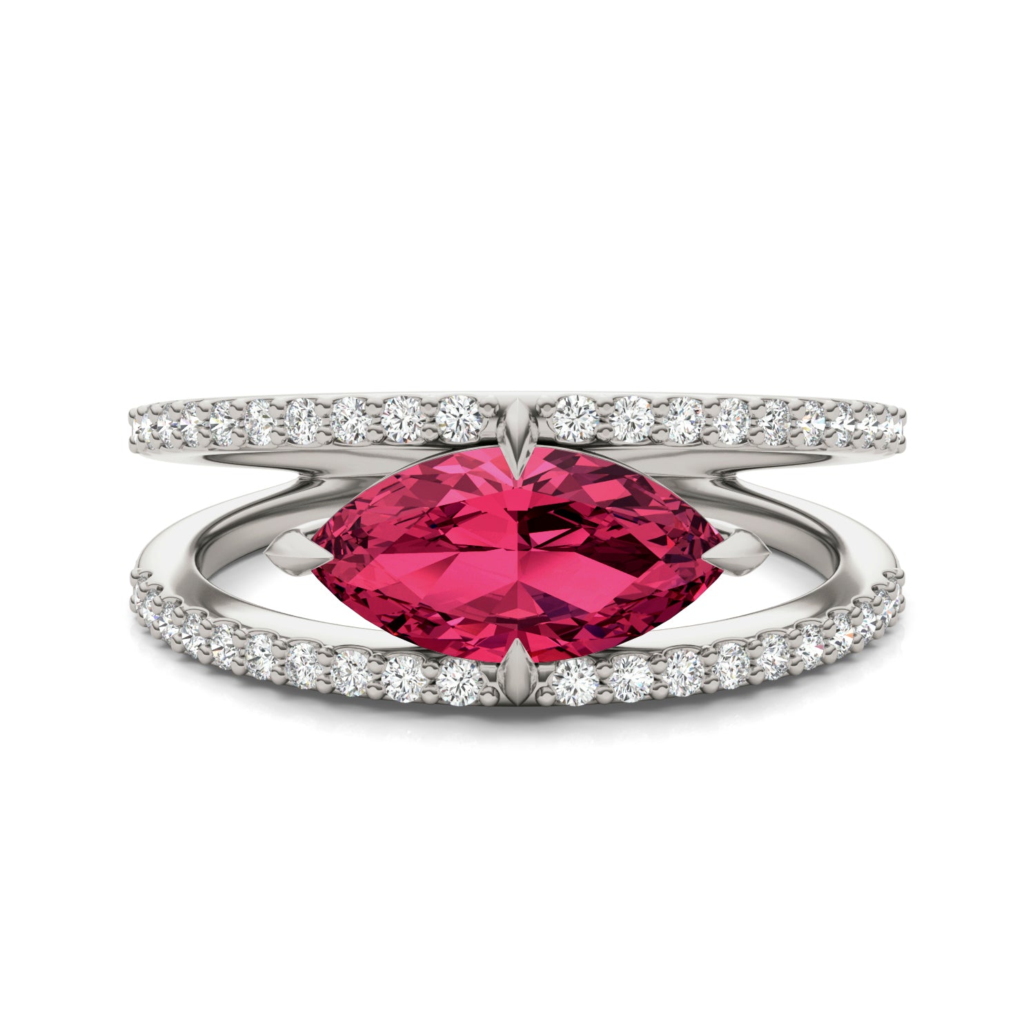 1/3 CTW Marquise Caydia® Lab Grown Diamond Split Shank Ring featuring Created Ruby