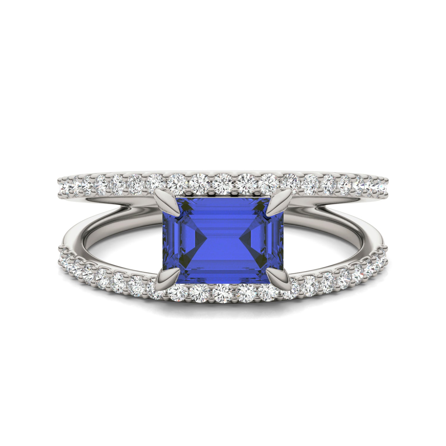 1/3 CTW Round Caydia® Lab Grown Diamond Split Shank Ring featuring Created Sapphire