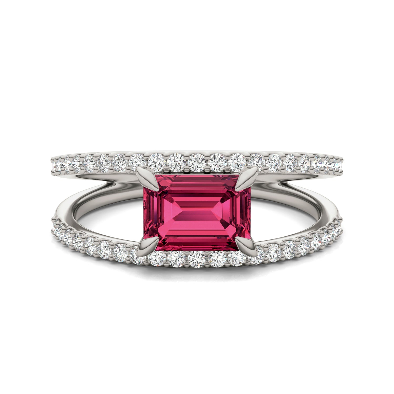1/3 CTW Round Caydia® Lab Grown Diamond Split Shank Ring featuring Created Ruby