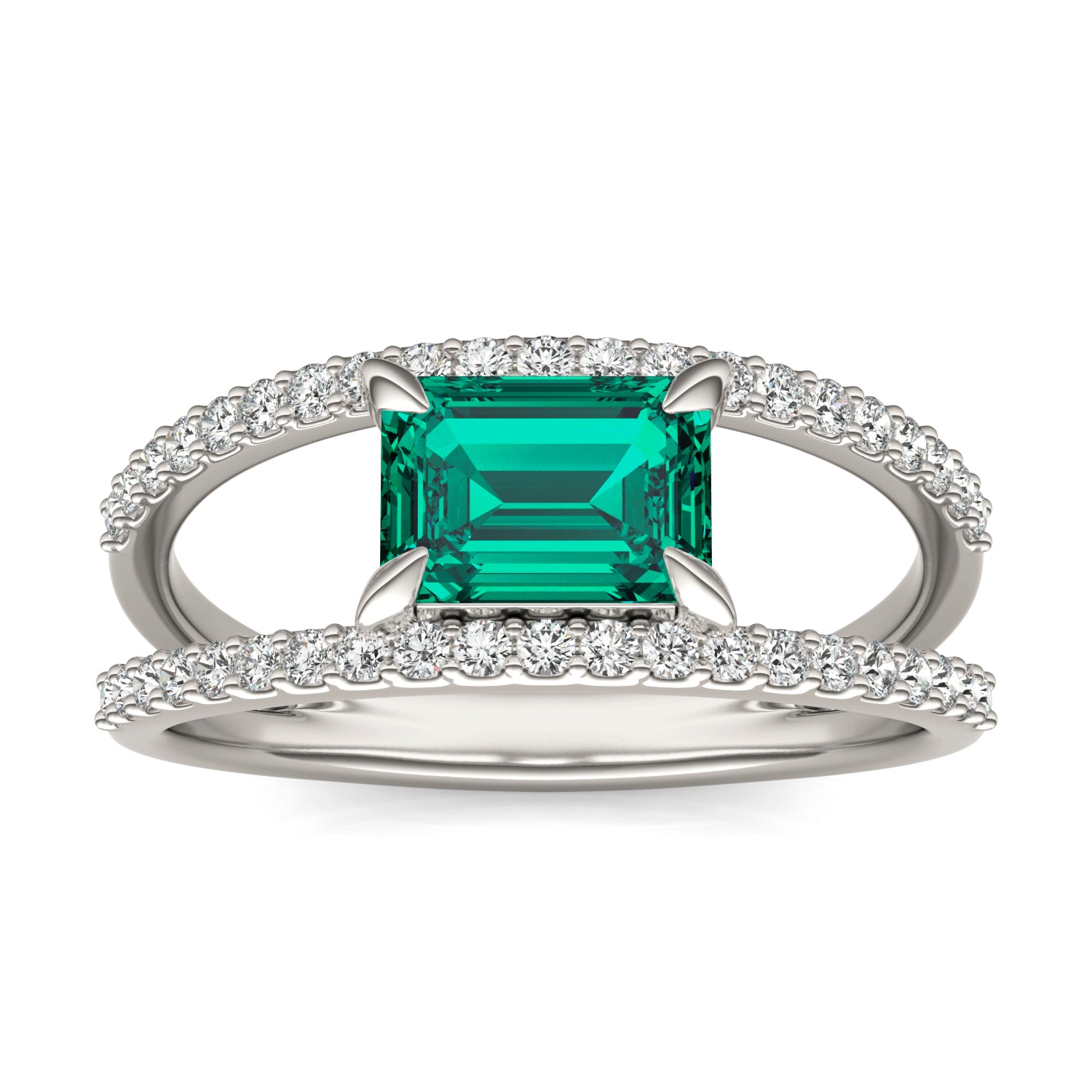 1/3 CTW Round Caydia® Lab Grown Diamond Split Shank Ring featuring Created Emerald