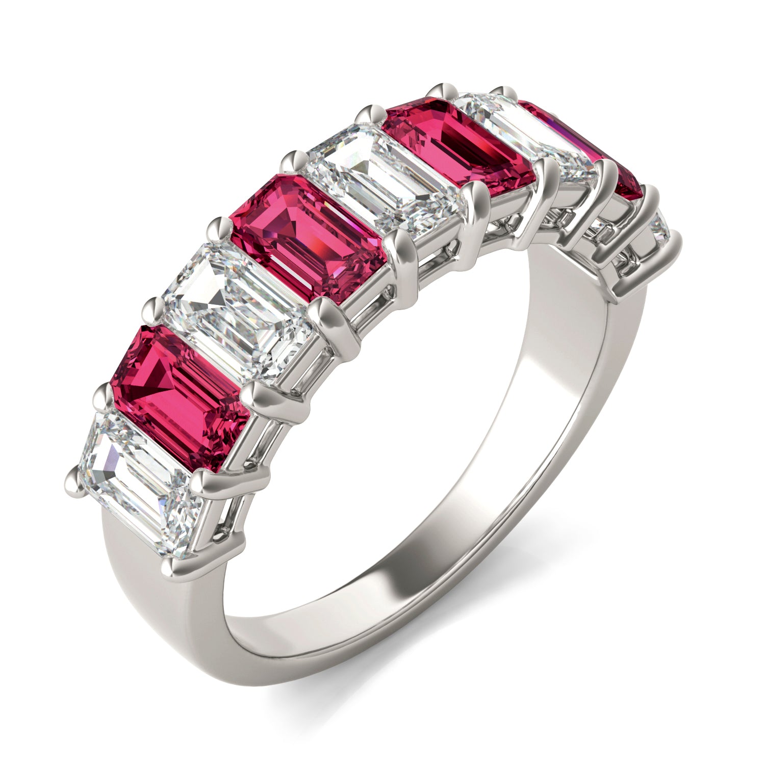 1 CTW Emerald Caydia® Lab Grown Diamond Classic Anniversary Ring featuring Created Ruby