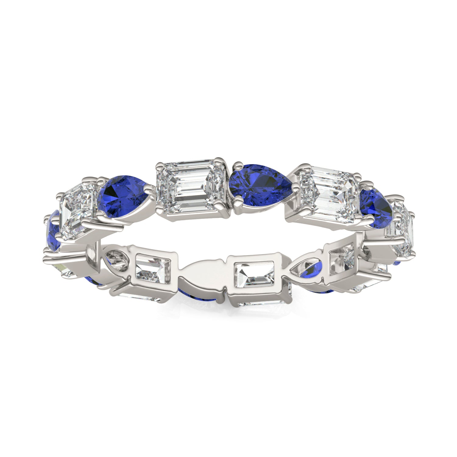 1 5/8 CTW Emerald Caydia® Lab Grown Diamond Alternating Stones Eternity Ring featuring Created Sapphire